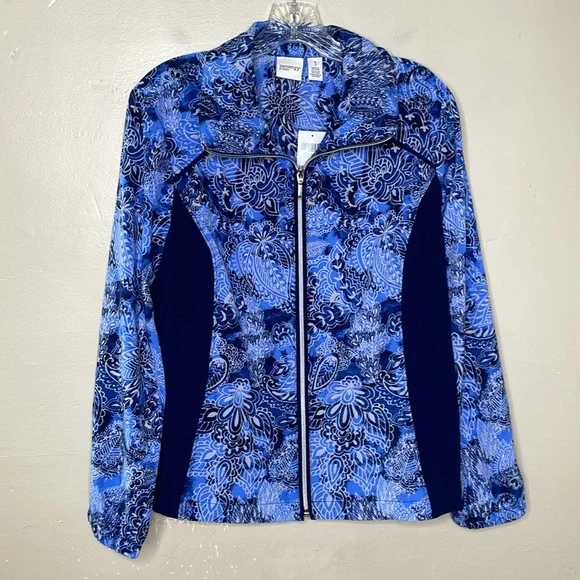 CHICO’S ZENERGY Jacket NEEMA Blue Paisley Zipper Front Lightweight NWT Size 8 - Picture 12 of 12